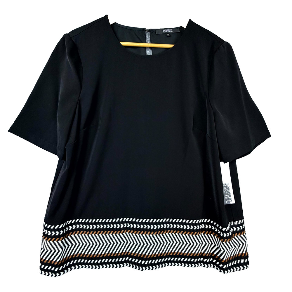 Badgley Mischka Blouse Top Womens 14‎ Black Geometric Tribal Oversized Flowy